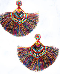 Fringe Tassel and Beads Earrings